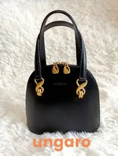 美品！ウンガロ　UNGARO　ハンドバッグ　ブラック　ゴールド　レザー　日本製