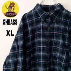 usa古着 GHBASS ネルシャツ　XL ネイビー　ブルー　チェック