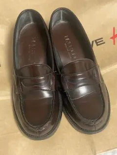 HARUTAダークブラウン ローファー ヒール付き