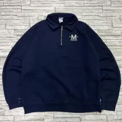 ジャージーズ ハーフジップスウェット 企業ロゴ 刺繍 ネイビー USA古着