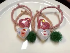 クリスマスヘアゴム　レジンヘアゴム　キッズヘアゴム　ハートヘアゴム