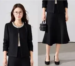 スカートスーツセット 黒ジャケットスカートセット ママ入園式入学式卒業式スーツ