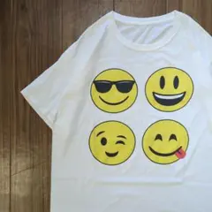 00年代 ラインスタンプ 可愛い Tシャツ 白 スマイル ホワイト 絵文字