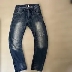 ダメージ加工 レギュラーインディゴ ストレートジーンズ 32