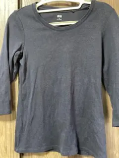 UNIQLO コットンフライスクルーネックT 7分袖　ネイビー