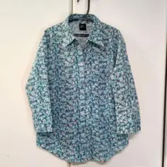 【JinoHouse】美品♡日本製　花柄　シャツ/ブラウス　青　リバティ風　七分