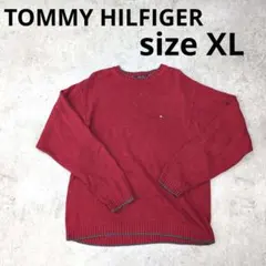 267○ TOMMY HILFIGER 赤 クルーネック セーター XL