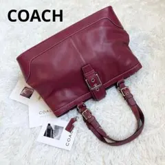 未使用級 COACH ミニボストン ミディアム 革 レザー A4収納 赤系 