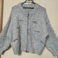 JaVaグレーのニットカーディガン ジップアップ