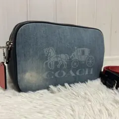 コーチ ジェス カメラバッグ デニム 2way ダブルジップ ショルダー ブルー