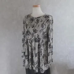 Rose print monochrome A-line tunic フェミニン