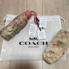 coach シグネチャー　ストロベリー　折り畳み傘　晴雨