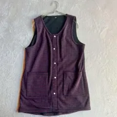 ノースリーブ ベスト（M）ジレ ボーダー ボタン留め フリース レイヤード