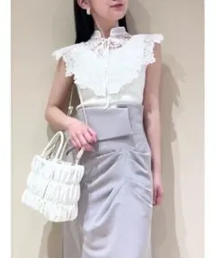 SNIDEL ニット レースカラーノースリニット　白