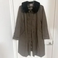 axes famme アクシーズ ティペット付き ロングコート ブラウン 千鳥柄