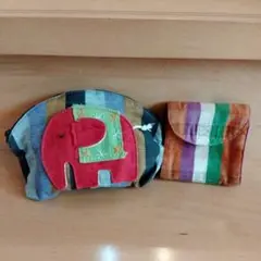 タイ　ハンドメイドのお土産　像のポーチ&ナプキン入れ　未使用