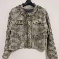 ノーカラージャケット　ツイード