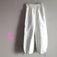 パラシュートパンツ カーゴパンツワークパンツ 白 L ウエストゴム レディース