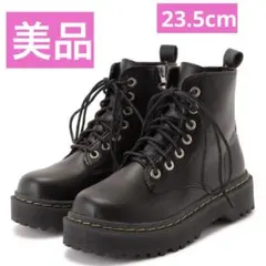 ショートブーツ美品 韓国通販厚底レースアップブーツブラック 23.5cm