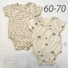 韓国子供服 ベビー 半袖ロンパース 2枚 60-70 前開き