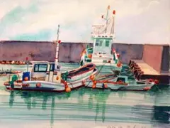 水彩画 横浜港 風景画 額装済み F6サイズ - メルカリ
