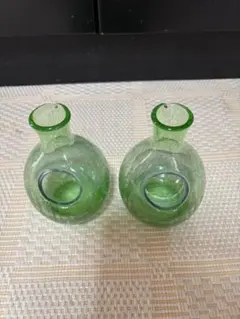 緑色ガラス花瓶 2個セット 昭和 ビンテージ