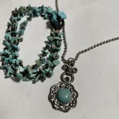 ターコイズ石 シルバーネックレスとブレスレットセット