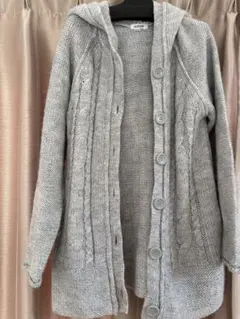 ALPHA CUBIC ニットカーディガン フード付き グレー