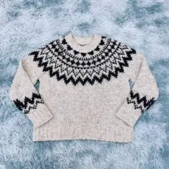 『UNIQLO』ユニクロ　アイボリー ブラック ノルディック柄　M