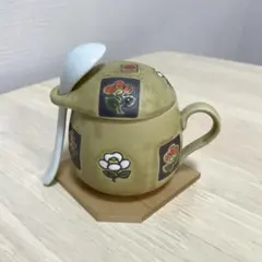【未使用/レトロ】HON ORIGINAL 蓋付き薬味入れ 陶器 スプーン 台付のサムネイル
