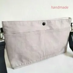 国産帆布キャンバス　ポケットいっぱい　ポシェット　バッグインバッグ　ベージュ