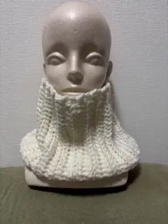 アイボリー リブ編み風ネックウォーマー ハンドメイド