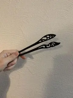 簪　かんざし　ヘアピン　ヘアスティック　透かし　黒檀　木製　精工 2本セット