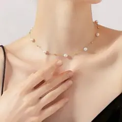 ネックレス パール ステーションネックレス 新品 ゴールド サージカルステンレス