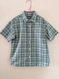 UNIQLO　キッズ　半袖シャツ　チェック柄　グリーン系　カジュアル　120cm