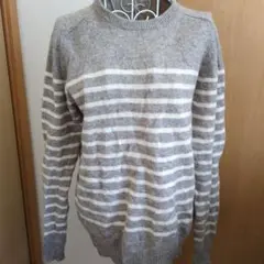 無印良品　グレーと白のストライプ ニットセーター　М　美品