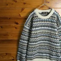 ニット　セーター　Ⅿ　ノルディック柄　フェアアイル柄　幾何学模様　ウール　古着