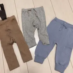 サスペンダー付き　レギンス　リブ編みボトムス 60-70cm