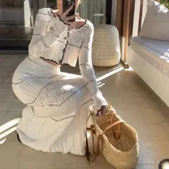 【新品未使用】薄手ニット レース セットアップ スカート ワンピース 春服