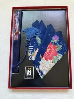 【新品未使用】藍染 ハンカチ 扇子セット　紺 綿100%