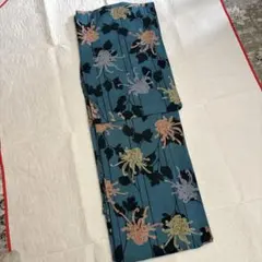 単衣ポリエステル着物　菊紋様　ブルー系