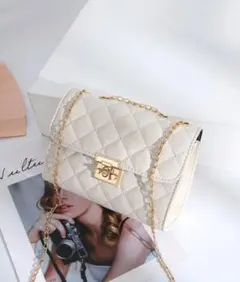 SHEIN シーインフレンチガーリーホワイトキルティングショルダーバッグ