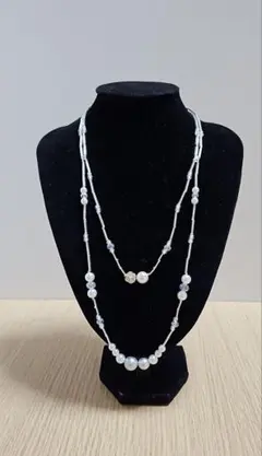 コットンパールとビーズのエレガント2連ネックレス