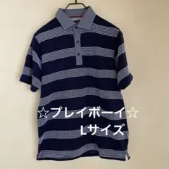 【美品】プレイボーイ/PLAYBOY VIP ボーダー ポロシャツ半袖　Ｌサイズのサムネイル