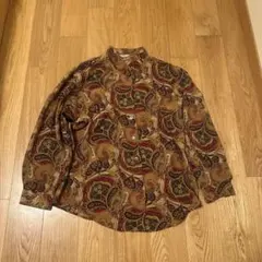 ペイズリー柄 長袖シャツ 赤金