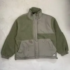 アディダス ボアジャケット ハイネック ルーズフィット オリーブ カーキ XL