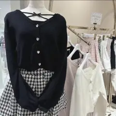 【うー様専用】カーディガン クロップド丈 ‪‪ハートボタン ニット ブラック