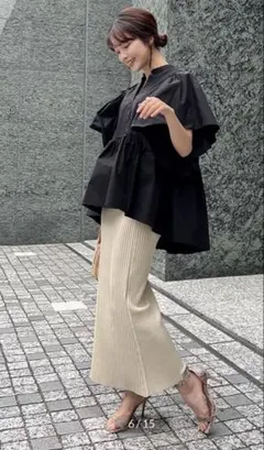 ⚫︎タグ付き⚫︎anuans リブ ロング タイトスカート ライトベージュ Fのサムネイル