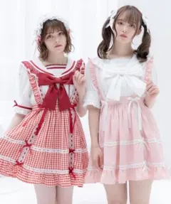 DearMyLove レースフリルリボンセーラーブラウス レッドのサムネイル