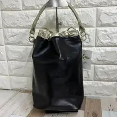 マダムヒロコ　ハンドバッグ　巾着　革　ゴールド